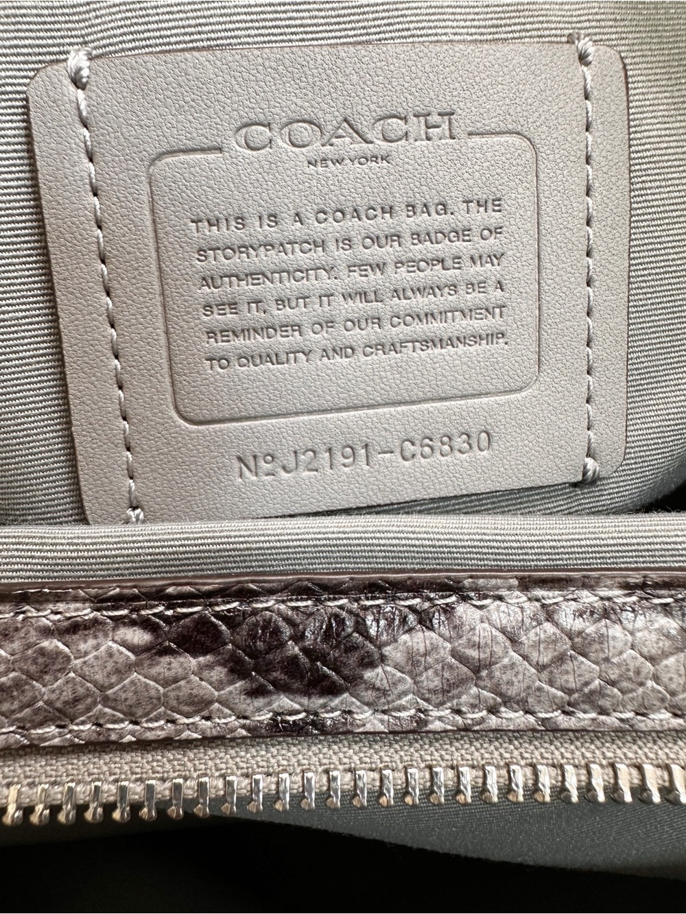 Coach Kristy Granite Grey Pebbled Leather Python Embossed Shoulder Bag - Picture 7 of 13